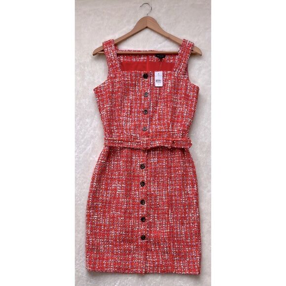 Ann Taylor Red Tweed Button-Front Sheath Dress - Picture 5 of 16